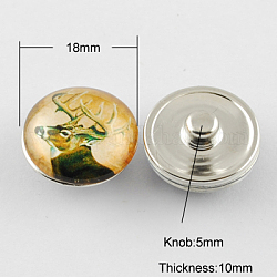 Bottoni a pressione gioielli in ottone, con cabochons di vetro, rotondo e piatto, platino, goldenrod, 18x10mm, knob: 5mm