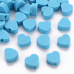 Manuell Polymer Ton Perlen, Herz, Verdeck blau, 8~9x9~10x3~5 mm, Bohrung: 1.2 mm