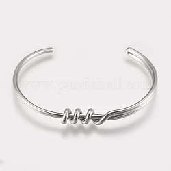 201 Stainless Steel Cuff Bracelets, Stainless Steel Color, 1-5/8 inchx2-1/2 inch(4.05x6.35cm), 2~8mm