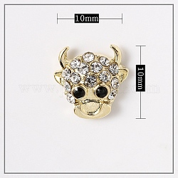 Alloy Cabochons, Nail Art Decoration Accessories, with Glass Rhinestones, Light Gold, Cow, Crystal, 10x10x4mm