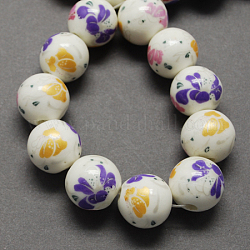 Handgemachte Porzellan Perlen gedruckt, Runde, mauve, 12 mm, Bohrung: 2 mm