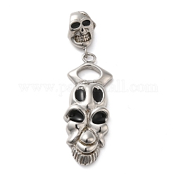 Halloween 304 colgantes de esmalte de acero inoxidable., encanto del cráneo, color acero inoxidable, 59mm