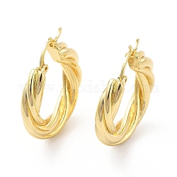 Twist Ring Brass Hoop Earrings for Women, Real 18K Gold Plated, 28.5x27x5mm, Pin: 0.9x0.8mm