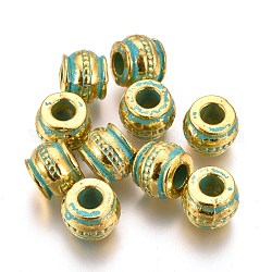 Perles en alliage, rondelle, sans plomb et sans cadmium, patine dorée et verte, 9x7.3mm, Trou: 3.7mm