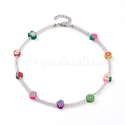 Colliers de perles pour enfants en pâte polymère colorée, avec des perles acryliques transparentes rondes, platine, 15.74 pouce (40 cm)
