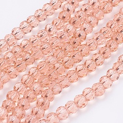 Chapelets de perles en verre, facetté (32 facettes), ronde, saumon noir, 4mm, Trou: 1mm, Environ 90~95 pcs/chapelet, 12.8~13.6 pouce (32~34 cm)