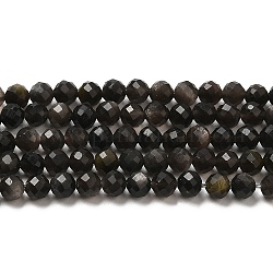 Hebras de cuentas de obsidiana con brillo de plata natural, redondo, facetados, 4mm, agujero: 0.7 mm, aproximamente 92 pcs / cadena, 15.43'' (39.2 cm)