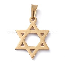 304 ciondoli in acciaio inossidabile, per gli ebrei, Stella di David, oro, 20x15x1.5mm, Foro: 6x3 mm