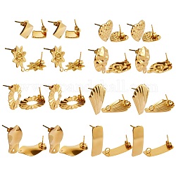 304 Stainless Steel Stud Earring Findings, Golden, 15.5x16mm, Hole: 1.4mm, Pin: 0.8mm, 2pcs/style, 16pcs/box