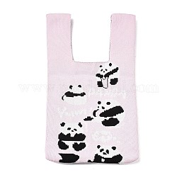 Mini borse tote in maglia di poliestere, Borsa portapranzo a mano all'uncinetto, panda, 35.5x19.8x2.1cm
