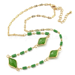 Collane con bavaglino con rombi sfaccettati e perle di vetro rettangolari, collane a catena in ottone, oro, 11.81 pollice (30 cm)