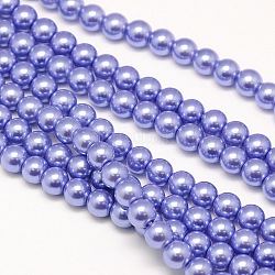 Hebras redondas de perlas de vidrio teñido ecológico, Grado A, cordón de algodón rosca, color de malva, 6mm, agujero: 1.2~1.5 mm, aproximamente 72 pcs / cadena, 15 pulgada
