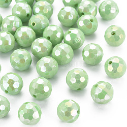 Opake Legierung Perlen, facettiert, gefärbt, AB Farbe, Runde, hellgrün, 12x11.5 mm, Bohrung: 1.8 mm, ca. 560 Stk. / 500 g