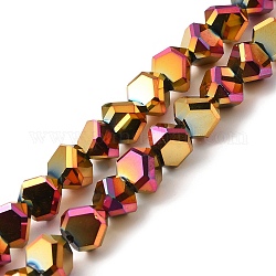 Abalorios de vidrio electroplate hebras, facetados, triángulo, arco iris chapado, 8~9x8.5~9x8.5~9mm, agujero: 1.5 mm, aproximamente 50 pcs / cadena, 16.69'' (42.4 cm)