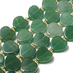 Natürlichen grünen Aventurin Perlen Stränge, mit Glasperlen, Herz, 15.5~16x16x5.5~6.5 mm, Bohrung: 1.2 mm, ca. 20 Stk. / Strang, 15.04 Zoll (38.2 cm)