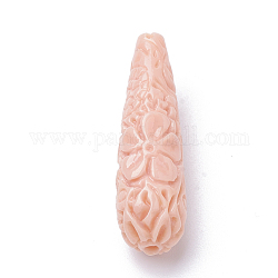 Perles de corail synthétiques, teinte, larme, rose brumeuse, 27~28x10~11mm, Trou: 1.5mm