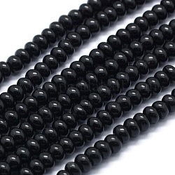 Synthetischen schwarzen Steinperlen Stränge, Rondell, 6x4 mm, Bohrung: 1 mm, ca. 92 Stk. / Strang, 15.35 Zoll (39 cm)
