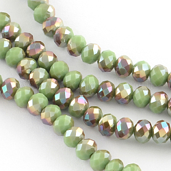 Chapelets de perle en rondelle facettée en verre électrolytique, demi arc-en-ciel plaqué, vert pale, 6x4mm, Trou: 1mm, Environ 87~90 pcs/chapelet, 15.7 pouce