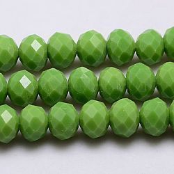 Imitation Jade Glass Bead Strands, Faceted, Rondelle, Yellow Green, 6x4mm, Hole: 1mm, about 89pcs/strand, 15.6inch