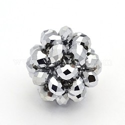 Perle tessute rotonde di vetro galvanico, perline a grappolo, pieno placcato, Argento Placcato, 14mm, perline: 4 mm
