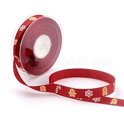 Polyester Ripsband, einseitig bedruckt, Lebkuchenmann-Muster, für Weihnachtsgeschenkverpackung, Party schmücken, rot, 5/8 Zoll (16 mm), 100 Meter / Rolle (91.44 m / Rolle)
