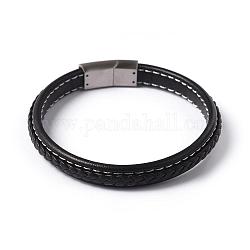 Imitation Leather Braided Cord Bracelets, with 304 Stainless Steel Magnetic Clasps, Stainless Steel Color, 220x9x5mm
