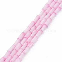 Fili di perline in stile vetro macchiato di seta, tubo, perla rosa, 3.5~5x2~2.5mm, Foro: 1 mm, circa 90~92pcs/filo, 15.43 pollice ~ 15.75 pollici (39.2 cm ~ 40 cm)