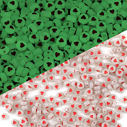 Perlas de acrílico translúcidas luminosas, con esmalte, brillan en la oscuridad, plano y redondo con corazón, rojo, 7x3.6mm, agujero: 1.3 mm, 100 unidades / bolsa