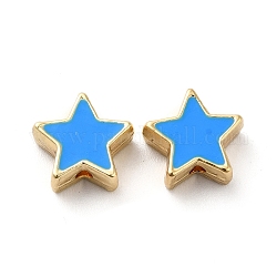 Emaille-Perlen aus Zahnstangenbeschichtung, Stern, golden, Verdeck blau, 11x11x5 mm, Bohrung: 1.6 mm