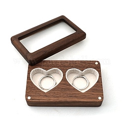 Cajas rectangulares de almacenamiento de anillos de boda de madera con cubierta magnética visible, Caja de anillo de madera con ranuras en forma de corazón de terciopelo para el día de San Valentín, blanco, 2 cm