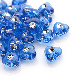 Plating Transparent Acrylic Beads, Silver Metal Enlaced, Heart, Royal Blue, 8x8x4.5mm, Hole: 1mm, about 3300pcs/500g