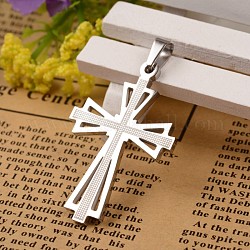 304 Stainless Steel Cross Pendants, Stainless Steel Color, 39.5x25x2mm, Hole: 4x6mm