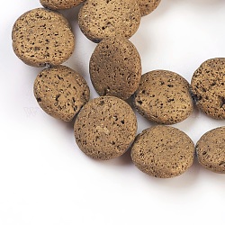 Fili di perle di roccia lavica naturale elettrodeposta, rotondo e piatto, oro placcato, 18~20x6~7mm, Foro: 1 mm, circa 20~21pcs/filo, 14.6 pollice ~ 15 pollici (37~38 cm)