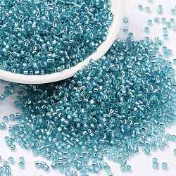 Perlas de semillas cilíndricas, plata forrada, agujero redondo, tamaño uniforme, el cielo azul, 2x1.5mm, agujero: 0.8 mm, aproximamente 888 unidades / 10 g
