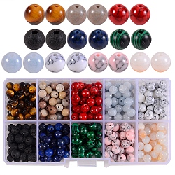 400Pcs 10 Style Natural & Synthetic Gemstone Beads Strands, Dyed, Round, 6mm, Hole: 1mm, 40pcs/style