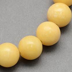 Естественный желтый нефрит бисер нитей, круглые, 6.5 мм, отверстие : 1 мм, около 63 шт / нитка, 15.5 дюйм