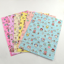 Self Adhesive DIY Cloth Picture Stickers, Rectangle with Cartoon Owl Pattern, Mixed Color, 297x210mm