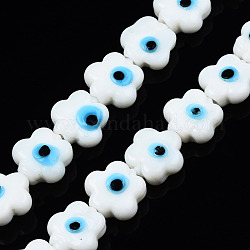 Handmade Evil Eye Lampwork Beads Strands, Flower, White, 11x12x6mm, Hole: 1.6mm, about 33pcs/strand, 14.57 inch(37cm)