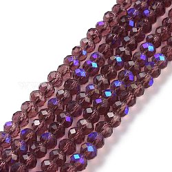 Electroplate Glass Beads Strands, Half Rainbow Plated, Faceted, Rondelle, Purple, 8x6mm, Hole: 1mm, about 65~68pcs/strand, 15.7~16.1 inch(40~41cm)