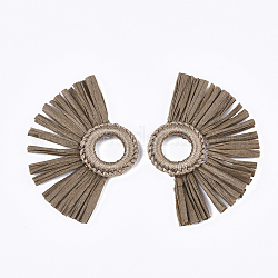 Pendentif pompon raphia, avec anneau en polyester, fan, chameau, 47~55x68~78x5~6mm, Trou: 14mm