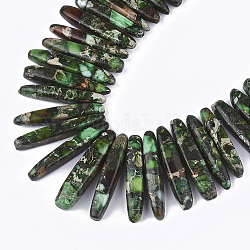 Synthetic Gold Line Imperial Jasper Beads Strands, Dyed, Graduated Strip, Dark Green, 18~46x4~8x6~9mm, Hole: 1mm, about 55~64pcs/strand, 15.7 inch~16.5 inch