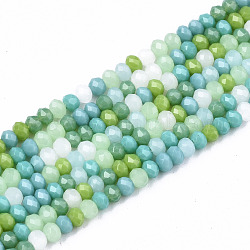Chapelets de perles en verre opaques, imitation verre de jade, facettes rondelle, vert clair, 3x2mm, Trou: 0.8mm, Environ 186~193 pcs/chapelet, 17.13 pouce ~ 17.32 pouces, (43.5 cm ~ 44 cm)