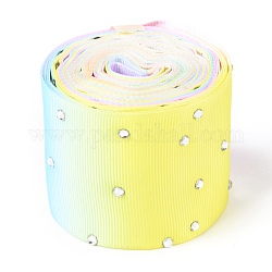 Polyester Grosgrain Ribbon, with Single Face Crystal Rhinestone, for Crafts Gift Wrapping, Party Decoration, Colorful, 2 inch(52mm), 5 yards/roll(4.57m/roll)