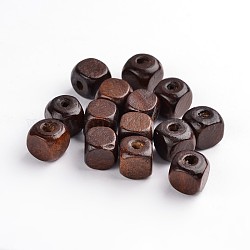 Dyed Natural Wood Beads, Cube, Nice for Children's Day Necklace Making, Lead Free, Coconut Brown, 10mm, Hole: 3.5mm