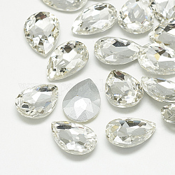 Cabujones de cristal con rhinestone, espalda plateada, facetados, lágrima, cristal, 14x10x4.5mm