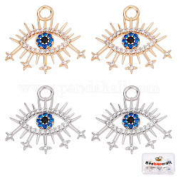 Beebeecraft 8Pcs 2 Colors Evil Eye Charms 18K Gold & Platinum Plated Blue Cubic Zirconia Turkish Evil Eye Crystal Beads for DIY Jewelry Making
