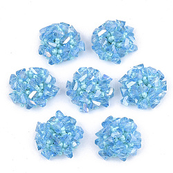 Cabochons de perles de verre, avec des perles de rocaille et des accessoires de tamis de fer, or clair, bleu profond du ciel, 20~23x11~14mm