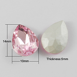 Diamante de imitación de cristal en punta, espalda plateada, facetados, lágrima, rosa perla, 14x10x5mm