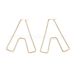 304 Stainless Steel Hoop Earrings, Golden, Letter.A, 79x58x2mm, 12 Gauge, Pin: 0.6x1.5mm