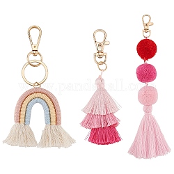 Decorazioni pendenti in cotone nappa arcobaleno 3 pz 3 stile, con accessori in lega, per decorazioni portachiavi borsa da donna, colore misto, 12.5~21.5cm, 1pc / style